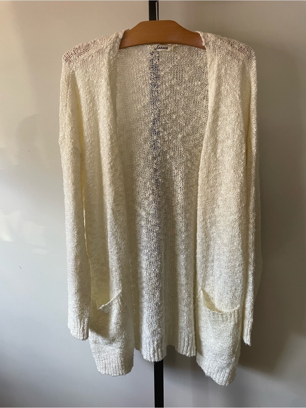 Garage Open Front Bouclé Knit Cardigan Long Longline White Medium Large